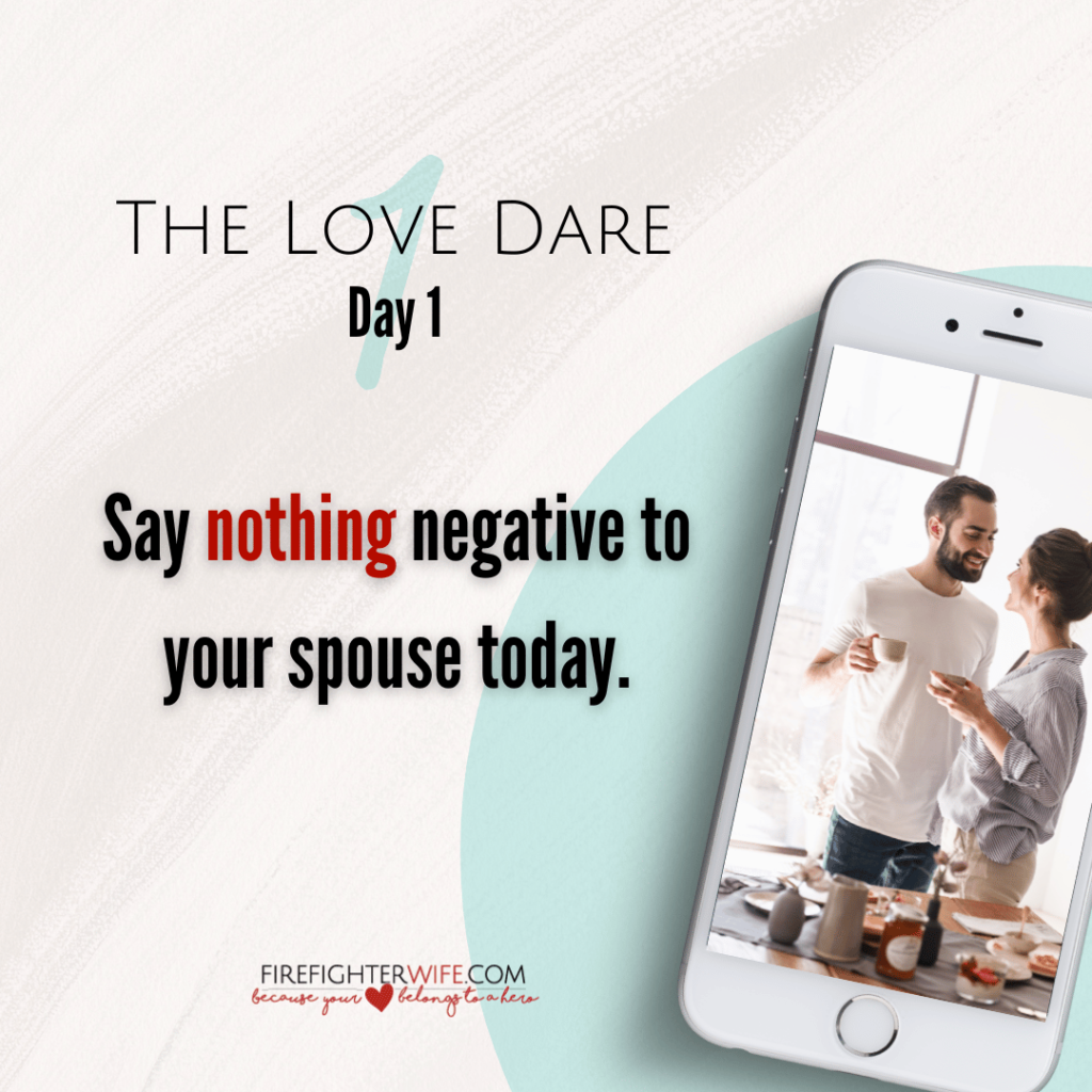 the love dare day 1 quotes with couples on phone mockup